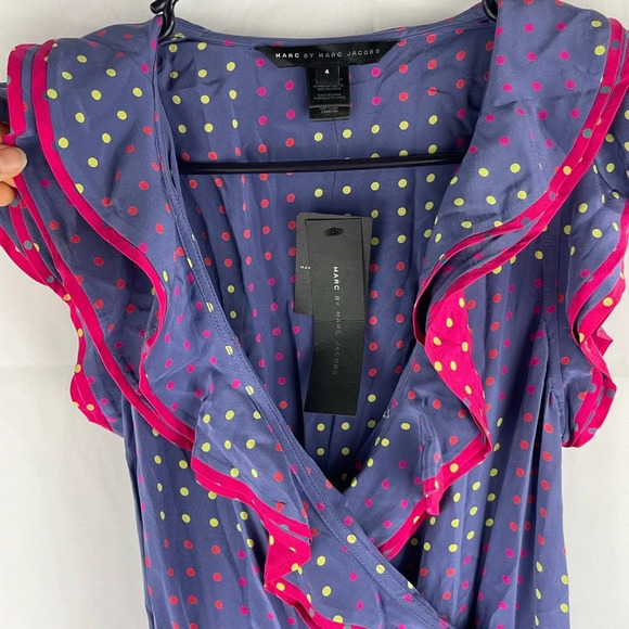 NWT Marc by Marc Jacobs Polka dots Ruffled 100% Silk Dress $358 Size 4 - Picture 8 of 16